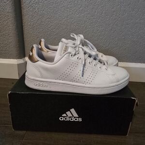 Adidas Advantage White Sneakers with Gold Details